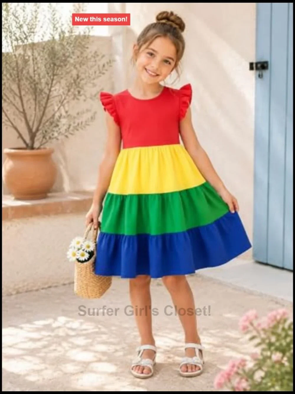 Girls 100% Cotton Tiered Dress Flutter Sleeve Swing Sundress Birthday